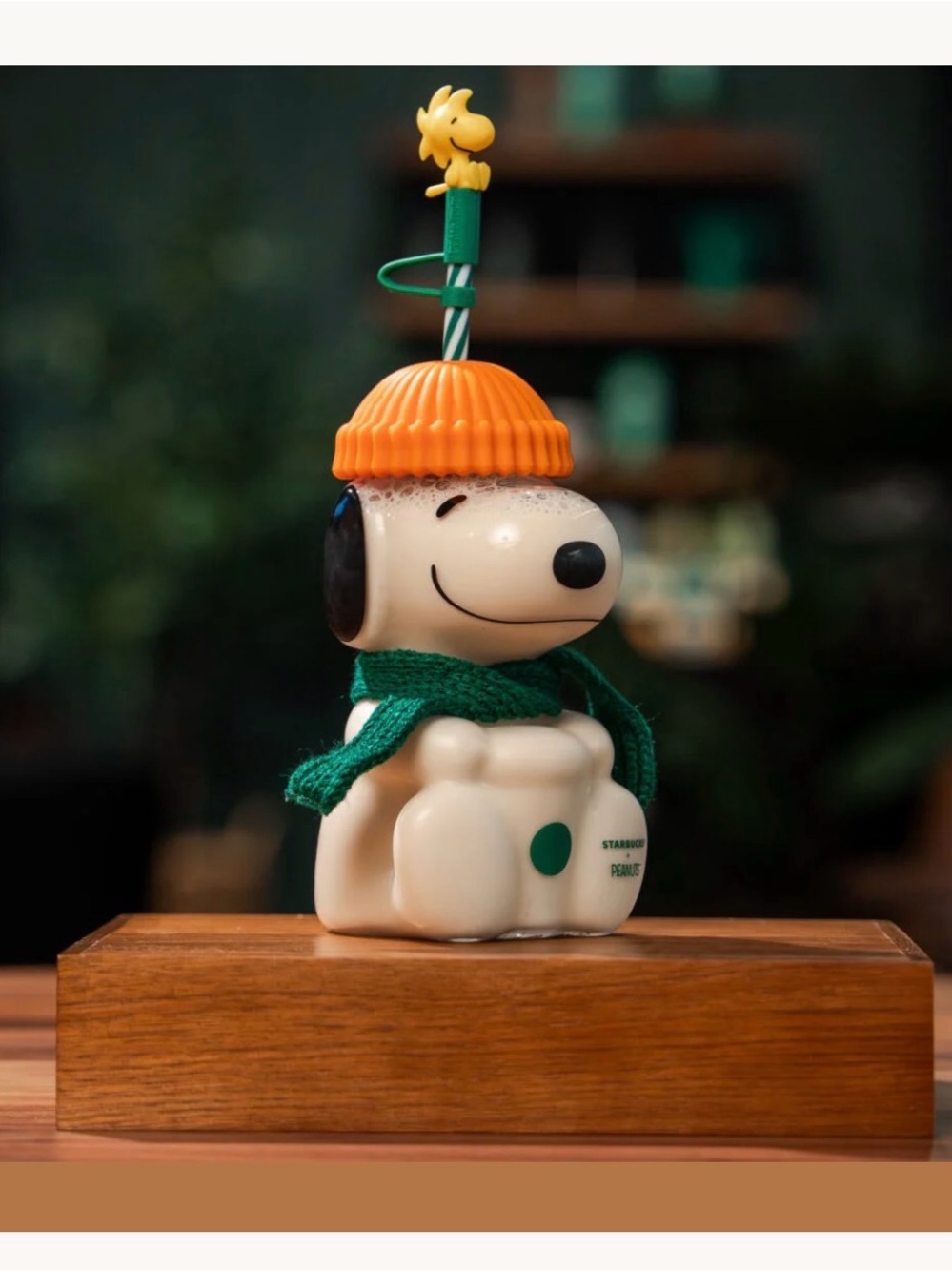 Starbucks Snoopy Figurine with Orange Hat and Green Scarf